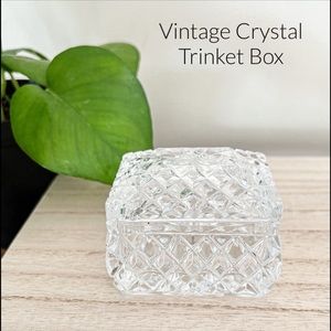 Vintage Rectangle Cut Crystal Jewelry Trinket Keepsake Ring Box With Lid Perfect